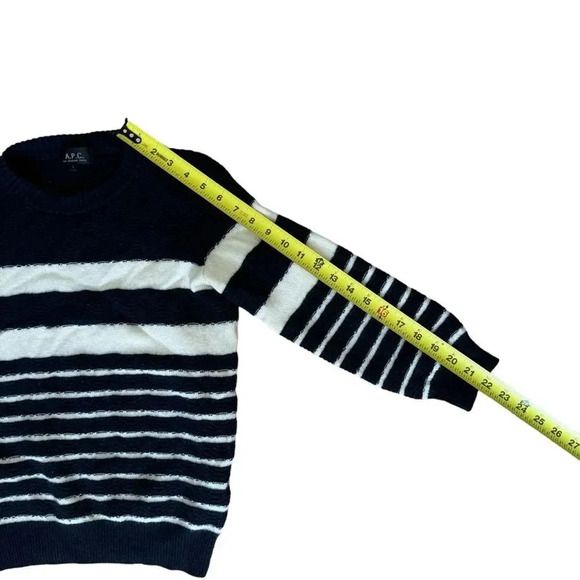 A.P.C. Rue Madame Paris 100% Wool Blue White Sweater striped crew neck S - Picture 6 of 10